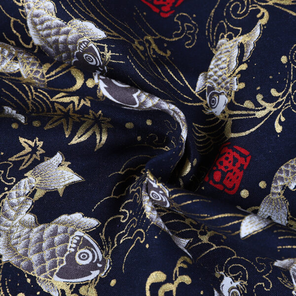 Gold Foil Cotton Fabric — Chinese Koi Design for Fashion & DIY