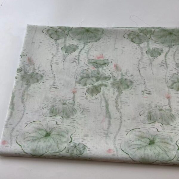 Polyester Poplin Printed Fabric — Chinese Ink Lotus Design