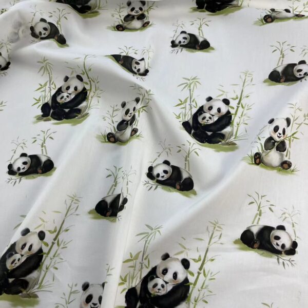 Cotton Digital Print Fabric Panda Cartoon — Soft Kidswear Textile