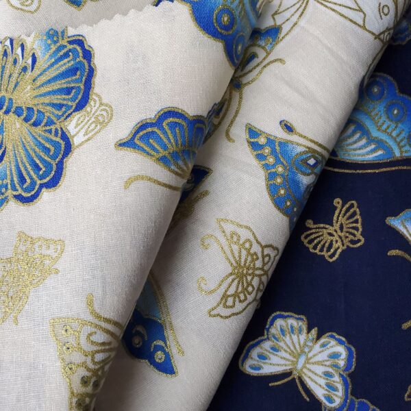 Cotton Butterfly Print Fabric with Gold Stamping — DIY & Apparel