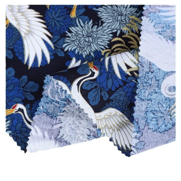 Cotton Crane Gold Print Fabric — Elegant Hanfu & Dress Cloth