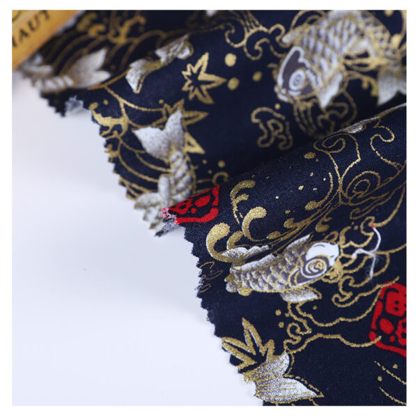 Gold Foil Cotton Fabric — Chinese Koi Design for Fashion & DIY