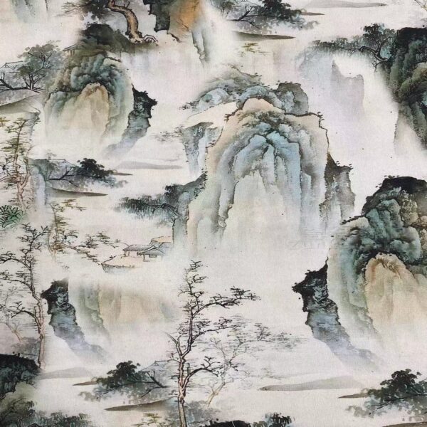 100% Cotton Digital Printed Fabric — Vintage Chinese Ink Landscape