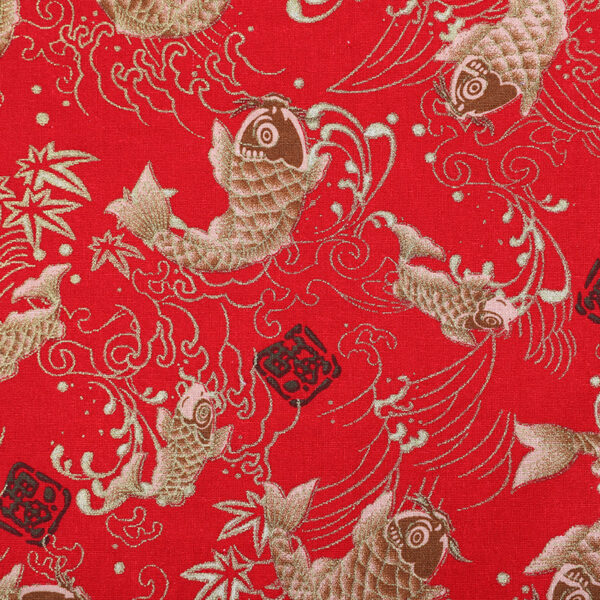 Gold Foil Cotton Fabric — Chinese Koi Design for Fashion & DIY