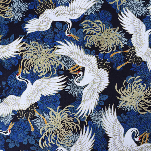 Cotton Crane Gold Print Fabric — Elegant Hanfu & Dress Cloth