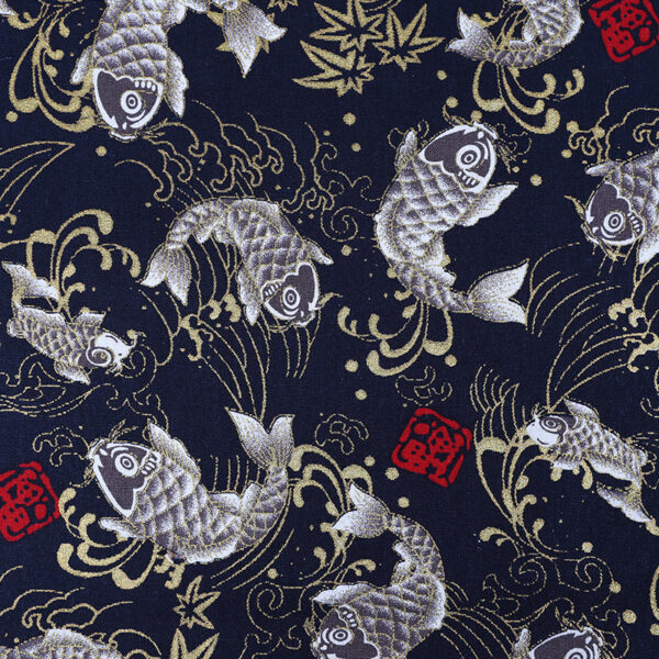 Gold Foil Cotton Fabric — Chinese Koi Design for Fashion & DIY