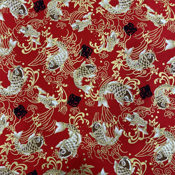 Gold Foil Cotton Fabric — Chinese Koi Design for Fashion & DIY