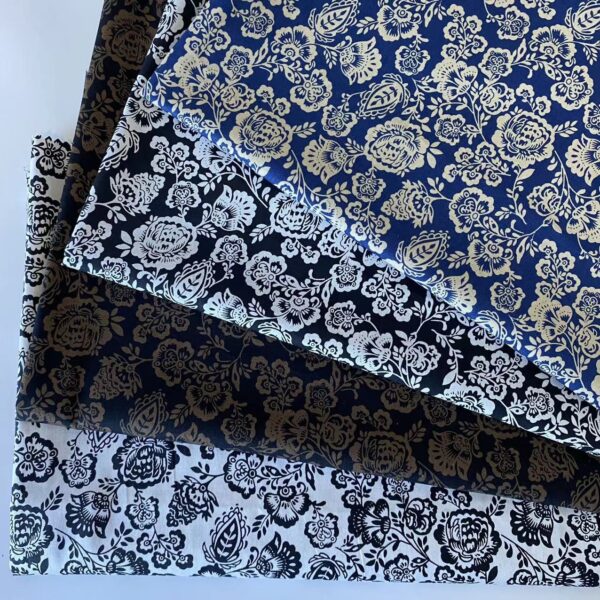 100% Cotton Printed Poplin Fabric — Black & White Floral