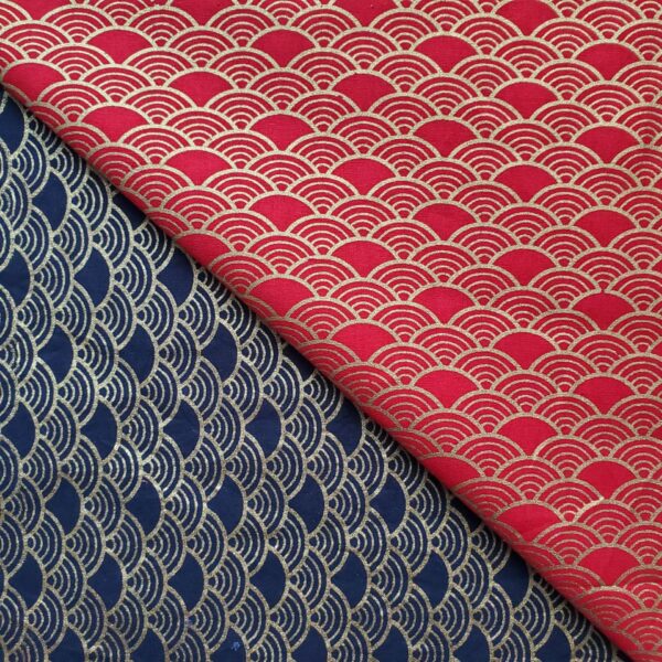 100% Cotton Gold Foil Printed Fabric — Retro Fan Pattern