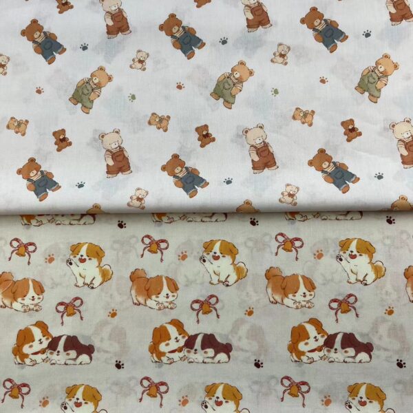 Cotton Digital Printed Fabric — Cartoon Dogs & Bears for Kids