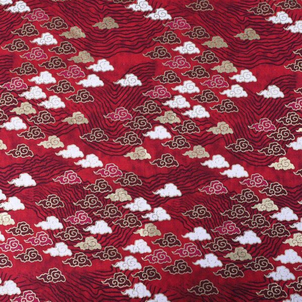 Japanese Cloud Gold Printed Cotton Fabric — Elegant Kimono & Hanfu Material