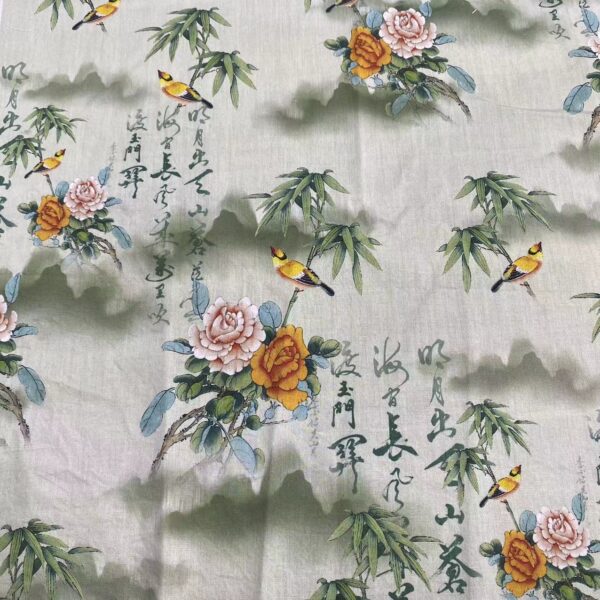 Chinese Style Cotton Digital Print Fabric – Calligraphy & Landscape Pattern