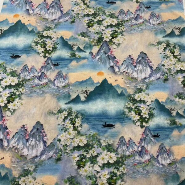 3D Oil-Painting Chinese Landscape Cotton Fabric — Qipao, Dresses & Kidswear