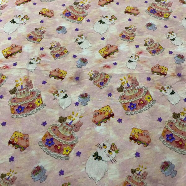3D Oil-Painting Birthday Cake Cotton Fabric — Kids & Women’s Dresses