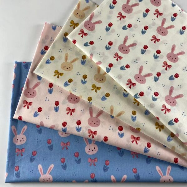 Cartoon Bunny Cotton Poplin Fabric — Soft Printed Fabric for Kidswear, Dresses & Anti-Mosquito Pants