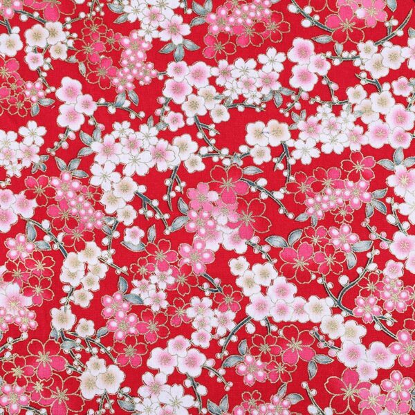 Gold-Stamped Japanese Kintan Floral Cotton Fabric – Woven Cotton for DIY Bags, Tablecloths & Garment Design