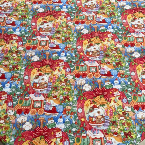40s Cotton Digital Print Fabric – Korean INS Christmas Cartoon Pattern for Women’s & Kidswear