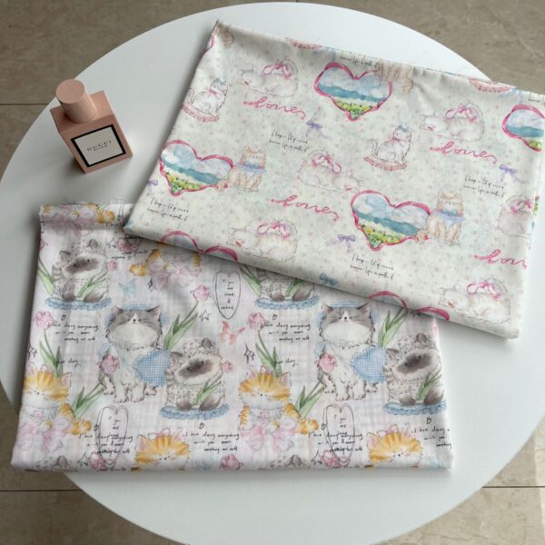 40s Cotton Digital Print Fabric – Korean INS Cartoon Cat Pattern for Women’s & Kidswear