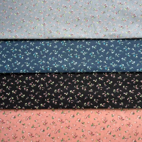 40s Cotton Poplin Reactive Print Fabric – Pastoral Small Floral Pattern for Shirts & DIY Sewing