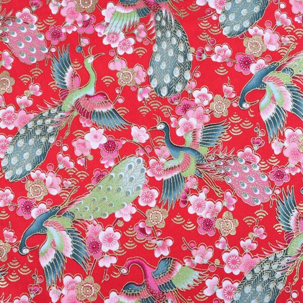 100% Cotton Peacock Gold Foil Fabric — Chinese Artistic Print DIY Cloth