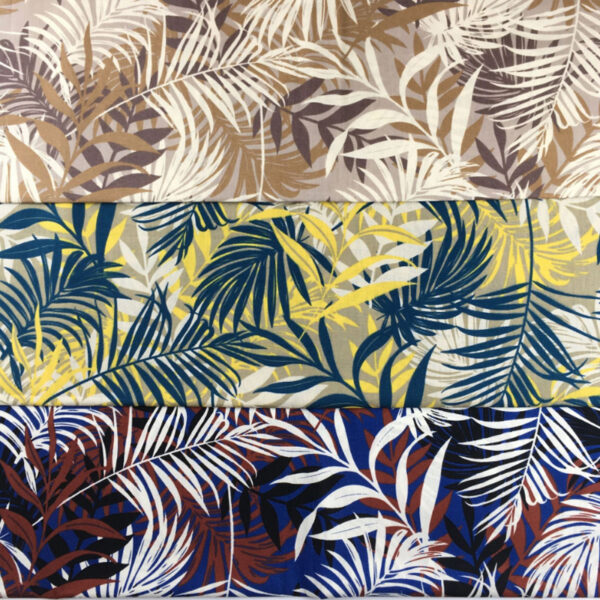 100% Cotton Reactive Printed Fabric — Maple Leaf Floral Poplin for Summer Shirts & Beachwear