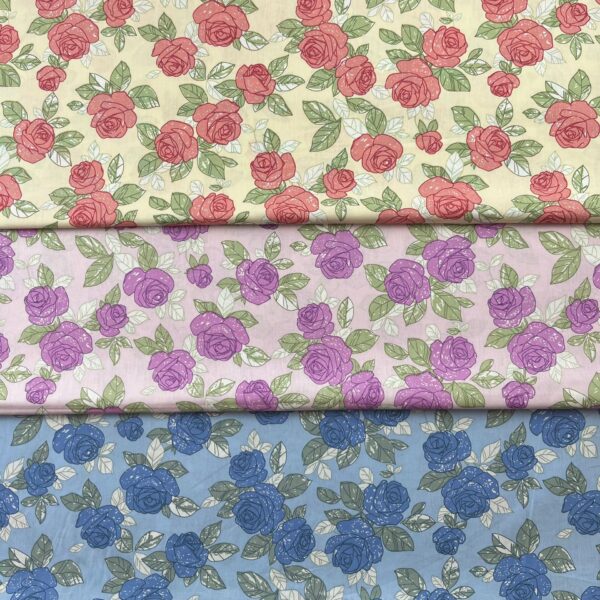 主图-01 100% Cotton Reactive Printed Poplin Fabric — Pastoral Rose Pattern for Spring Summer Apparel