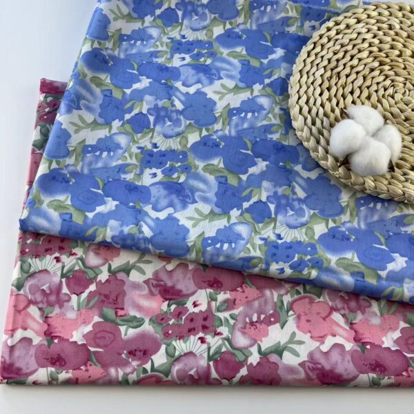 Cotton Reactive Printed Poplin Fabric — Korean Pastoral Style Dress Material