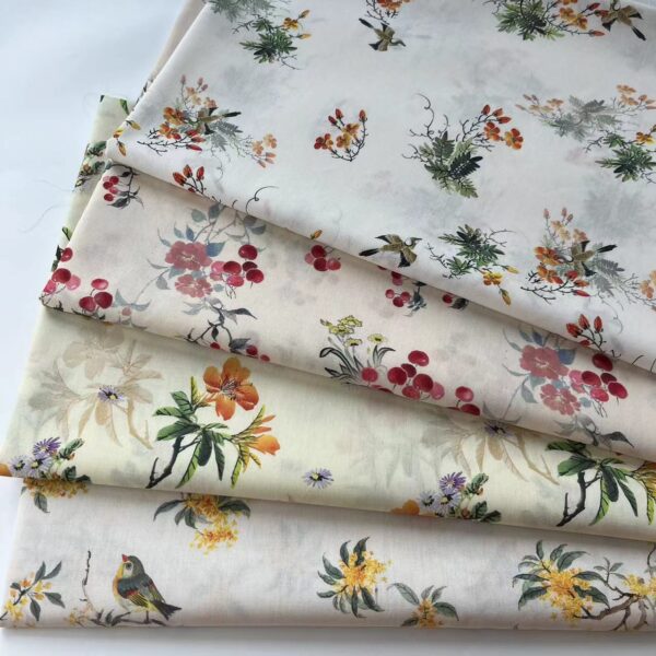 Cotton Digital Printed Fabric | Chinese Style Floral | Dress & DIY Sewing Fabric