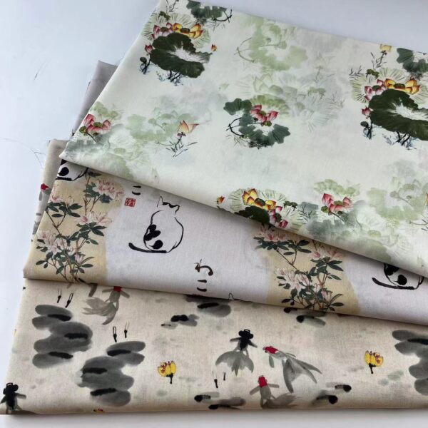 Cotton Digital Printed Fabric | Chinese Ink Style | Dress & Qipao Sewing Fabric