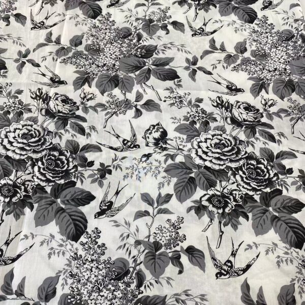 主图-02 100% Cotton Poplin Reactive Printed Fabric — Black & White Ink Wash Style