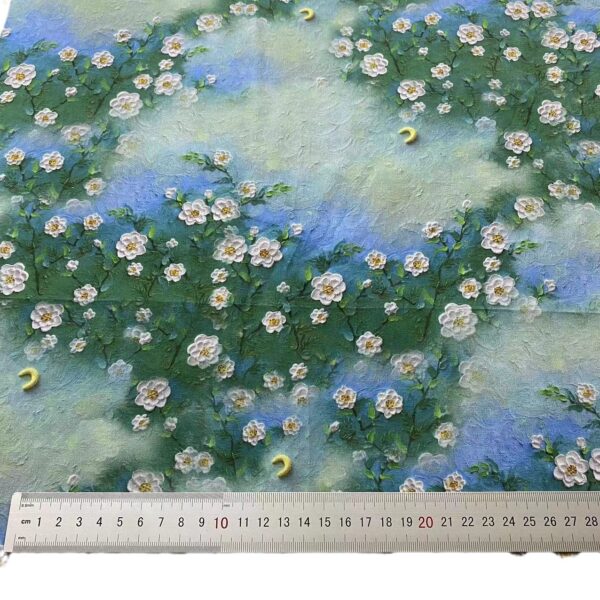 100% Cotton Digital Printed Fabric – 3D Oil Painting & Pastoral Style