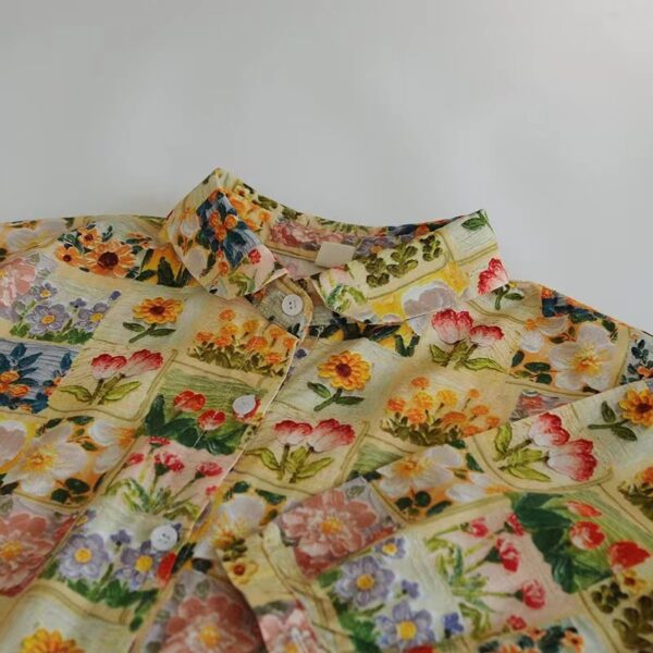 100% Cotton Digital Printed Fabric — 3D Oil Painting Style Vintage Floral Shirt Material