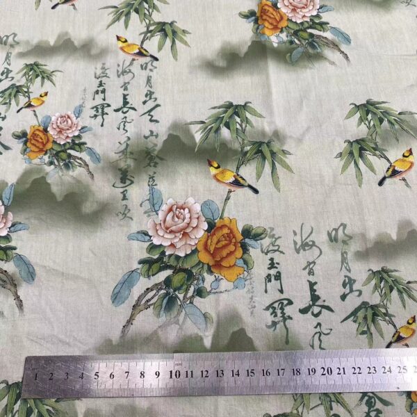 Chinese Style Cotton Digital Print Fabric – Calligraphy & Landscape Pattern