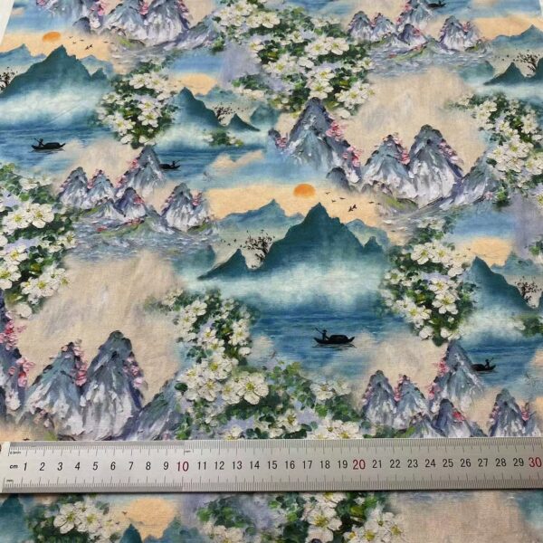 3D Oil-Painting Chinese Landscape Cotton Fabric — Qipao, Dresses & Kidswear