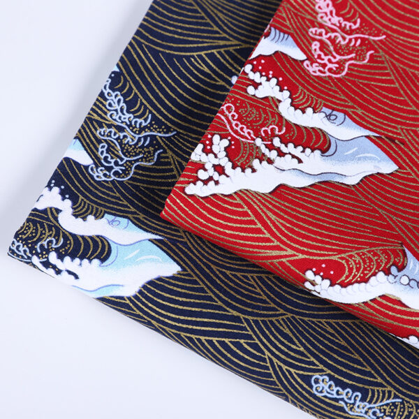 Gold-Stamped Cotton Cloud & Wave Print Fabric – Oriental Style Woven Cotton for Clothing & DIY Crafts
