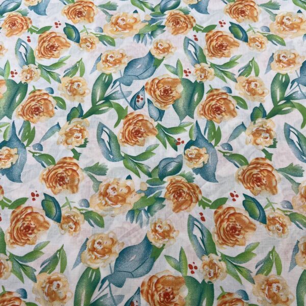 40s Cotton Poplin Printed Fabric – Country Rose Floral Fabric for Shirt, Bag & DIY Sewing
