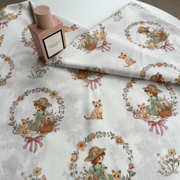 主图-02 40s Cotton Digital Print Fabric – Korean INS Girl with Flower Wreath Pattern for Women’s & Kidswear