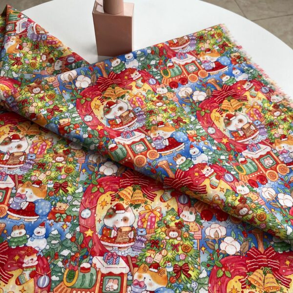 40s Cotton Digital Print Fabric – Korean INS Christmas Cartoon Pattern for Women’s & Kidswear