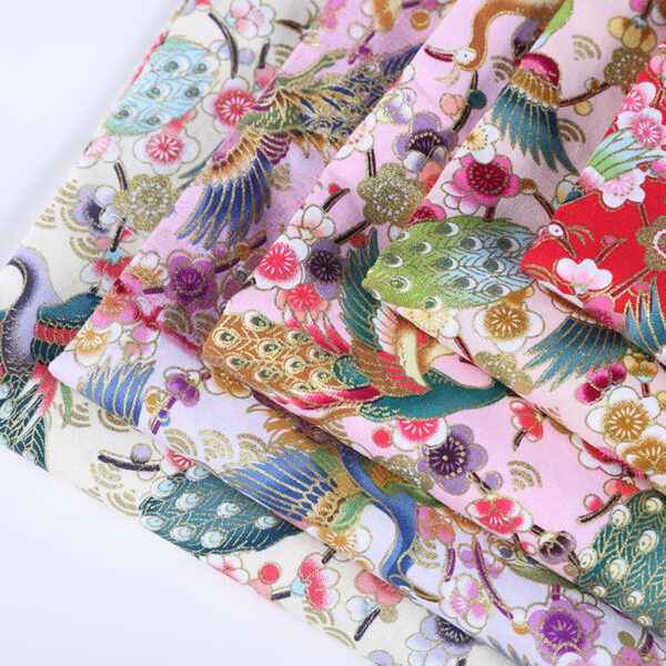 100% Cotton Peacock Gold Foil Fabric — Chinese Artistic Print DIY Cloth