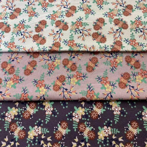 French Country Style Brushed Cotton Fabric – Soft Warm Floral Print for Jackets, Homewear & Crafts