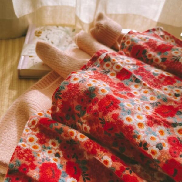 Autumn Winter Brushed Cotton Fabric – Cozy Floral Print for DIY & Apparel