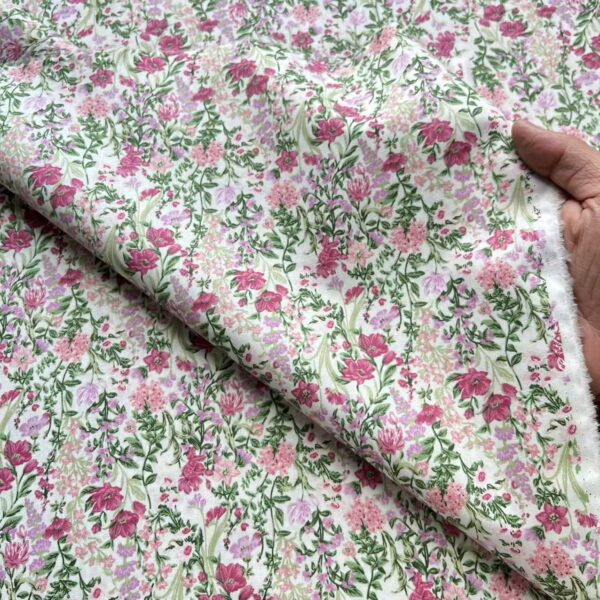 40s Reactive Printed Cotton Fabric — Floral Poplin for Dresses & DIY Crafts