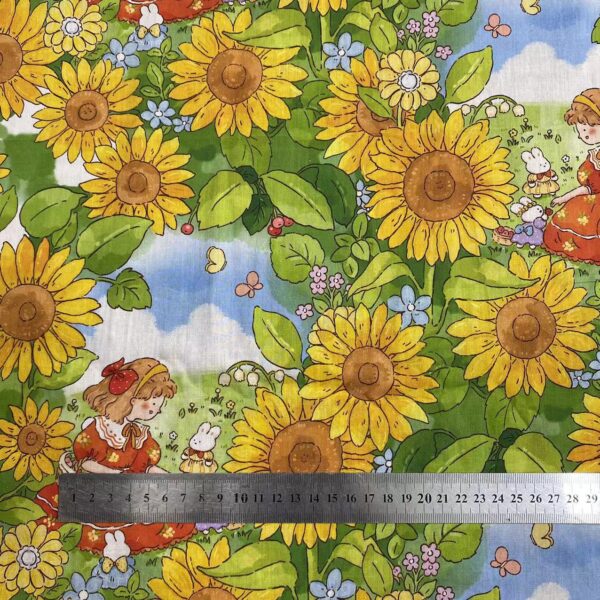 100% Cotton Digital Printed Fabric – Countryside Cartoon Design