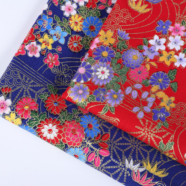 100% Cotton Red Vintage Woven Fabric — Floral Gold Print