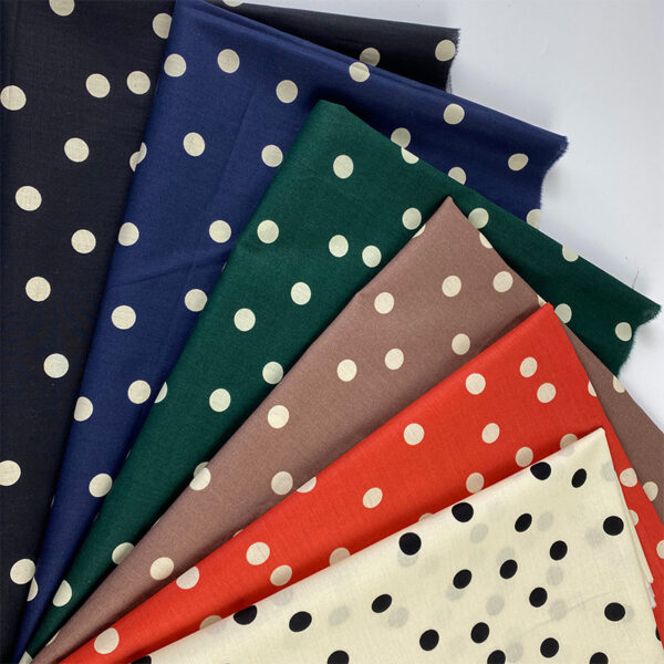 100% Cotton Printed Plain Weave Fabric — Polka Dot Design