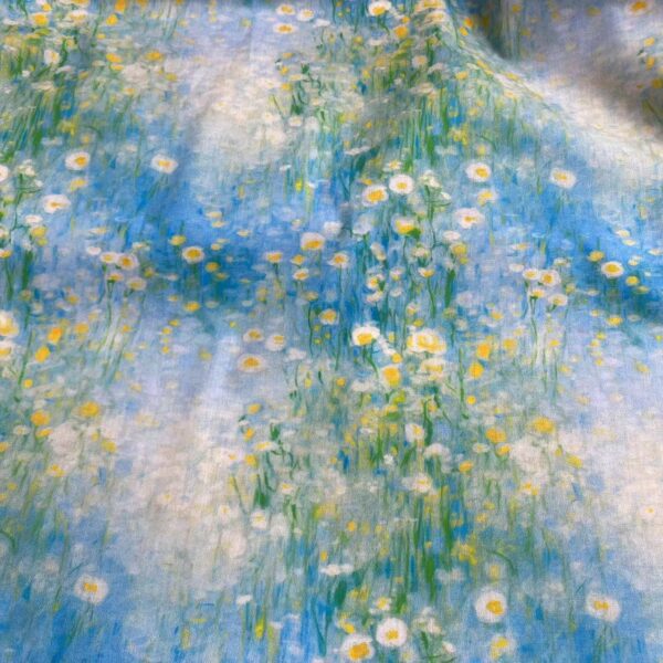 60s Combed Cotton Digital Oil Painting Floral Fabric — Premium Dress & Loungewear Textile