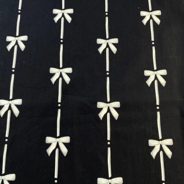 100% Cotton Poplin Printed Fabric — Korean Black & White Bow Design