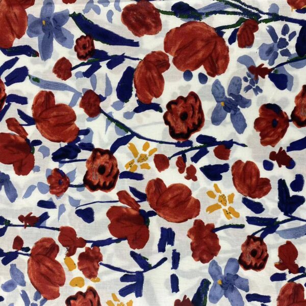 100% Cotton Botanical Printed Fabric — Pastoral Woven Cloth for Dresses & Skirts