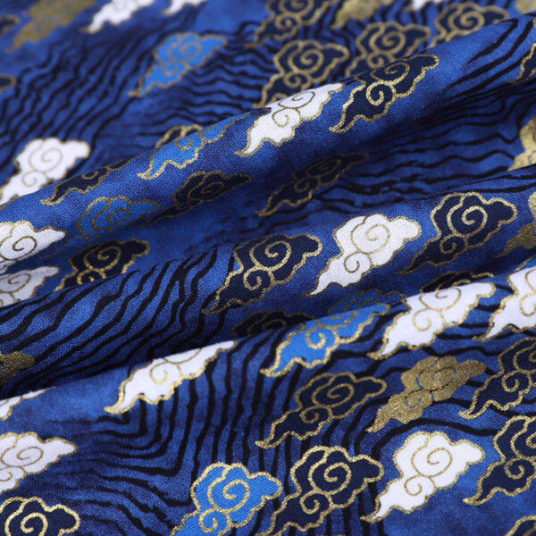 Japanese Cloud Gold Printed Cotton Fabric — Elegant Kimono & Hanfu Material