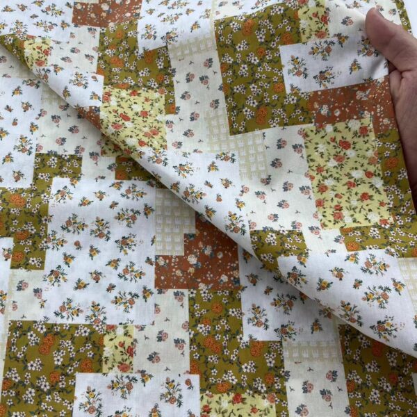 Korean INS Patchwork Floral Cotton Fabric — Soft Digital Print for Women & Kids